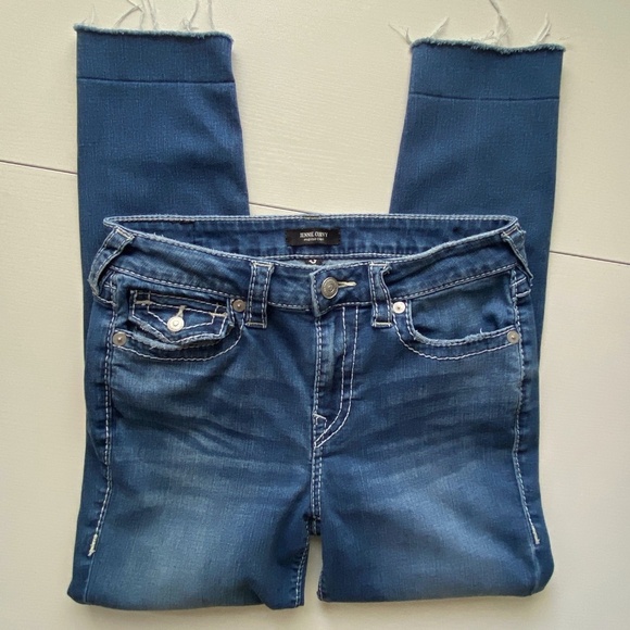True Religion Jennie Curvy Big T Mid Rise Capri Flap Blue Jeans Size 30 - Picture 2 of 15